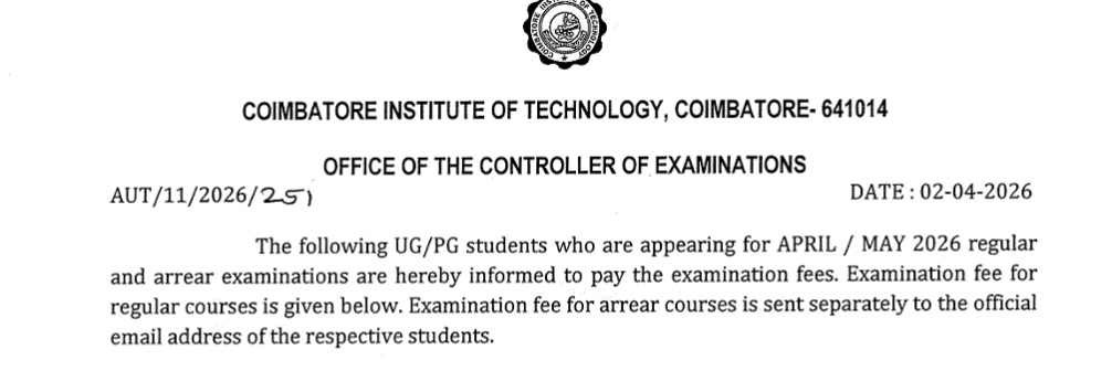Examination Fee - Regular / Arrears 2026